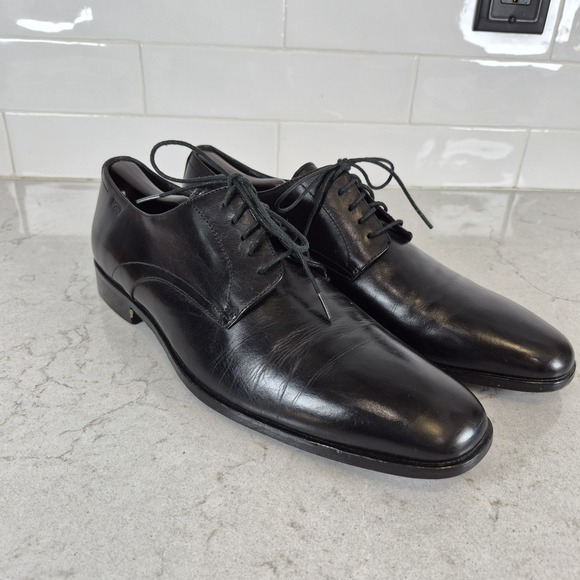 HUGO BOSS Size 11 Leather Derby Oxford Shoes Black 50190694